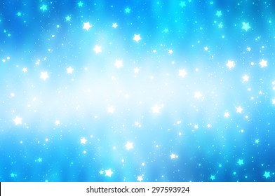 Glitter blur blue background with lights and stars