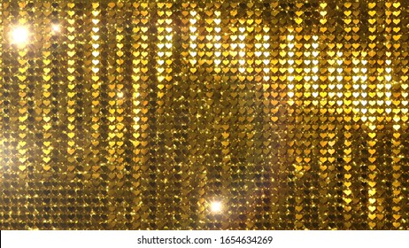 Glitter Heart Spangle line curtain 3D illustration background.