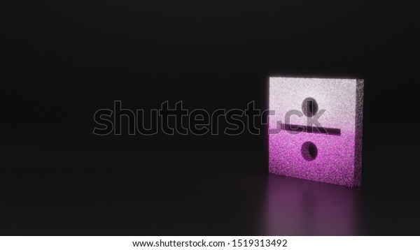 glitter\
pink silver symbol of divide symbol in square 3D rendering on black\
background with blurred reflection with\
sparkles