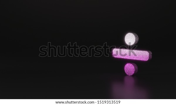 glitter\
pink silver symbol of divide symbol   3D rendering on black\
background with blurred reflection with\
sparkles