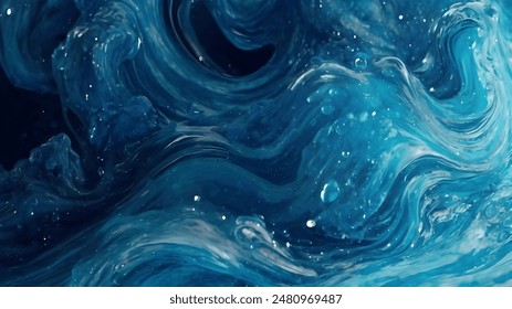 Glittering Blue Ink Fluid Abstract Background