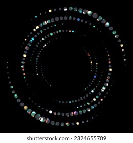 Glittering round pattern. Disco style glare dot circles on black background isolated. 	