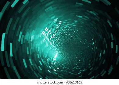 Glittering Swirl. Abstract Teal Sparks On Black Background. Fantasy Fractal Texture. Digital Art. 3D Rendering.