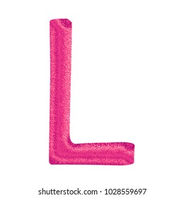 Glittery Pink Sparkling Uppercase Or Capital Letter L In A 3D Illustration With A Shiny Plastic Pink Sparkle Glitter Effect And Handdrawn Font Isolated On A White Background With Clipping Path.