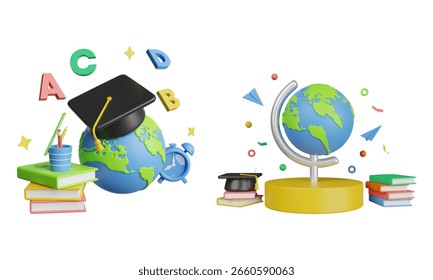 Global 3d educational, learning, school, academic, collage, study 3d icon