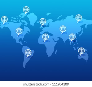 Global button on world map background