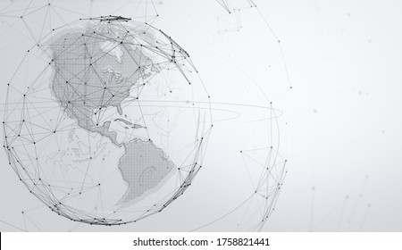 Global communication concept, The earth graphic with node and line connection on white background, 3D illustration.