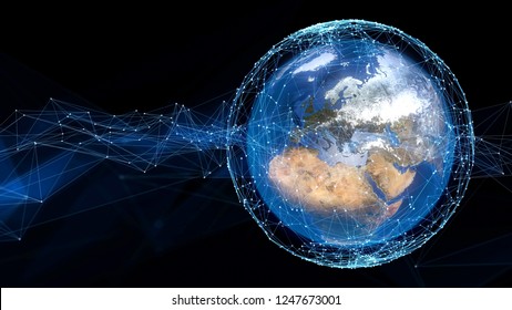 Global communication network concept. Elements of this image furnished by NASA. 3D rendering.