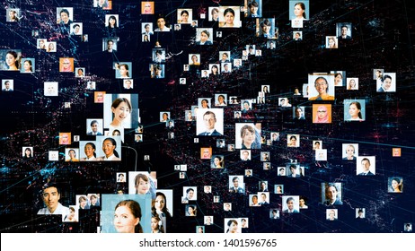 Global communication network concept. Various ethnic group people.