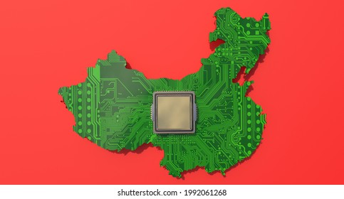 Global Computer Chip Shortage, China, Automaker, Cell Phone, Technology 3d Illustration