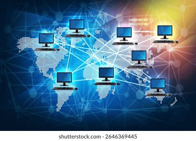 Global computer network communication. Abstract technology background. 3d illustration		