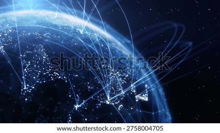 Global Connection Lines. Earth Network Data Transfer. Futuristic AI Technology, 5G, Globe Satellite Communication, Internet Connectivity, Big Data, Digital World Background Animation. Crypto Exchange