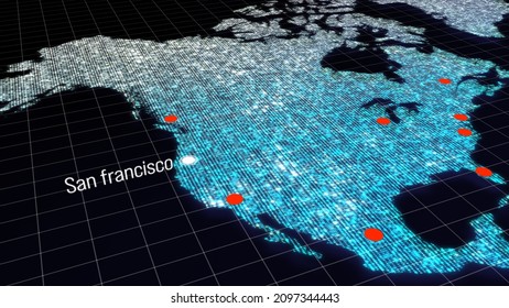 Global Connectivity From San Francisco, USA To Other Major Cities Around The World. Technology And Network Connection, Trading And Traveling Concept. World Map Element Of This Clip Furnished By NASA