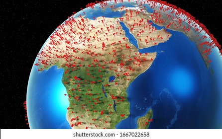 Global Coronavirus Epidemic Outbreak - Africa, Middle East - 3D Illustration