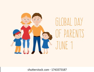 Global Day of Parents illustration. Daddy, mum and kids icon. Beautiful family icon. Happy parents with children cartoon character. Couple in love with children illustration. Day of Parents Poster - Powered by Shutterstock