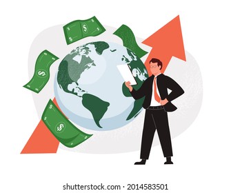 Global Economy Abstract Concept Illustrations. Financial Investments, Broker. Stock Market And Intellectual Capital Concept. Global Business, Monetary. World Economy Growth After Covid Crash.