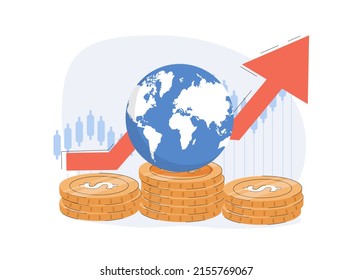 Global Economy Abstract Concept Illustrations. Financial Investments, Broker. Stock Market And Intellectual Capital Concept. Global Business, Monetary. World Economy Growth After Covid Crash.