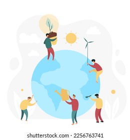 Global environmental ecology and volunteer community support. Group of people taking care of planet flat illustration - Powered by Shutterstock