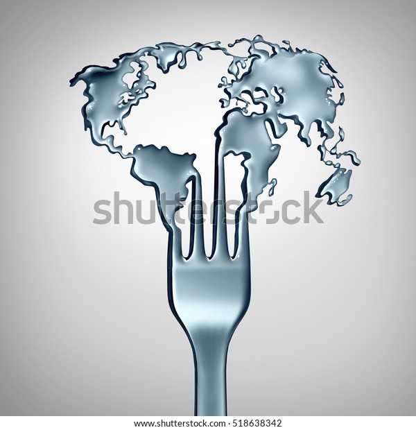 世界的な食べ物のコンセプトや世界の食事は 世界のレストランの食事や食欲 飢えを3dイラスト として表すメタファーとして 地球の形をした金属のフォークとして象徴されています のイラスト素材