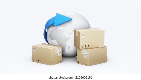 Global Logistic Shipping Of  Business Delivery Transportation Or International Cargo Transport Export Import Freight Concept And Worldwide Supply Shipment Industrial Isolated On White 3d Background.