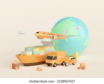 Global Logistics, Delivery And Cargo Transportation, 3d Illustration