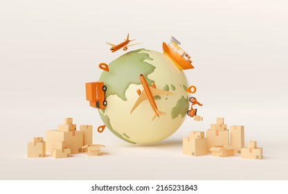 Global Logistics, Delivery And Cargo Transportation, 3d Illustration