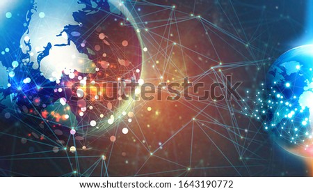 Global network background. World map connected, social network