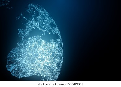 Global Network concept. Earth planet composed by wire network. Isolated on black
