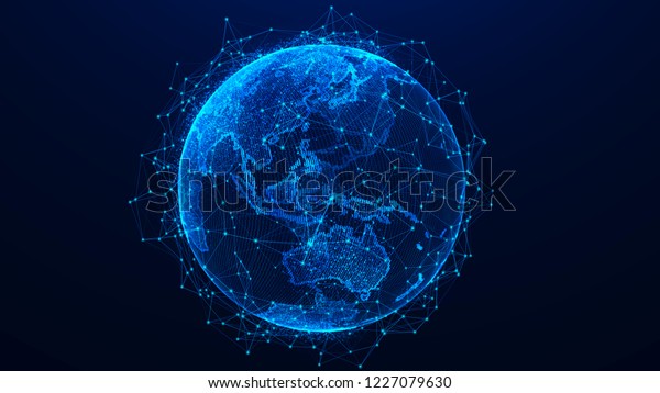 グローバルネットワークのコンセプト ワールドマップポイント 地球の地球 3dレンダリング のイラスト素材