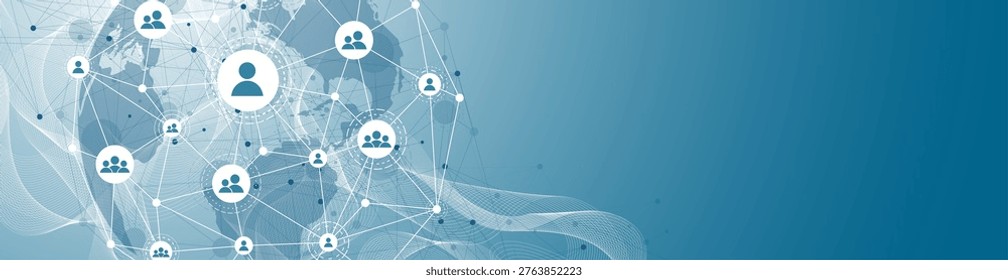 Global network connection concept. Big data visualization. Social network communication in the global computer networks. Internet technology. Business. Science. Illustration.
