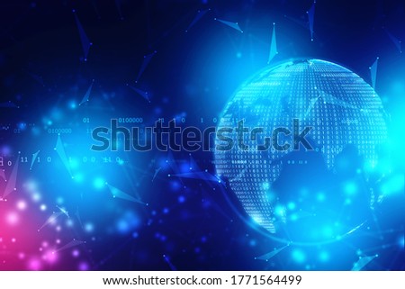 Global network connection concept. Big data visualization. Social network communication in the global computer networks. Globe with Binary codes, Internet technology