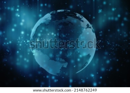 Global network connection concept. Big data visualization. Social network communication in the global computer networks. Globe with Binary codes, Internet technology background
