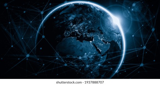 Global Network Connection Covering The Earth With Lines Of Innovative Perception . Concept Of 5G Wireless Digital Connection And Future In The Internet Of Things . 3D Illustration .