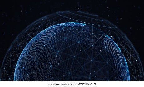 Global network connection. Cyber security concept. Futuristic world map. 3D rendering.