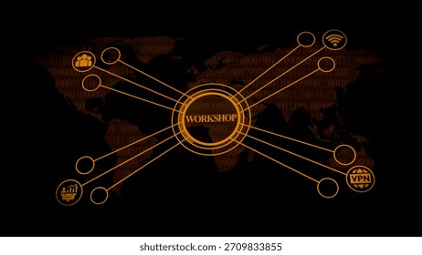Global Network Connection with Workshop Hub and Digital Data World Map image photo