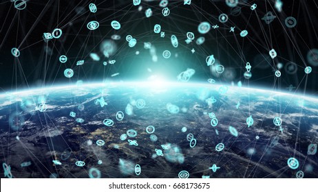 Global network and datas exchanges over the planet Earth 3D rendering elements of this image furnished by NASA - Shutterstock ID 668173675