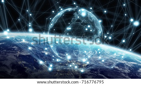 Global network and datas exchanges over the planet Earth 3D rendering elements of this image furnished by NASA
