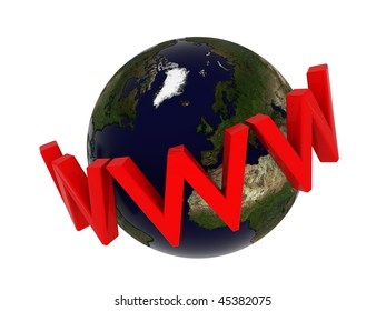 Global operating internet concept. Earth isolated on white