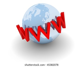 Global operating internet concept. Earth isolated on white