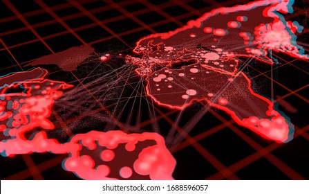 A Global Pandemic - Covid-19 Coronavirus - Visualization Data Map Showing The Spread. 3D Illustration.