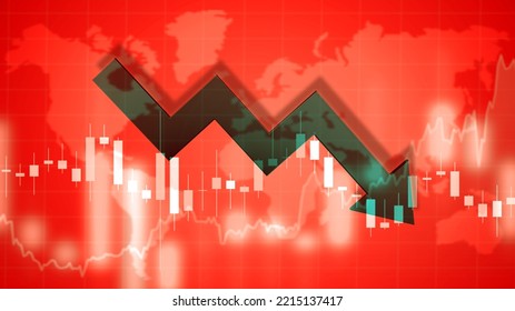 Global Recession. Recession Chart On Red. Collapse Of World Financial Markets. Financial Recession Infographic. Global Financial Problems. Crisis, Depression, Bankruptcy. 3d Rendering.