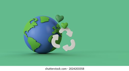 Global Recycling. Earth Model With A Recycle Symbol. 3d Rendering