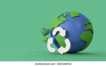 Global Recycling. Earth Model With A Recycle Symbol. 3d Rendering