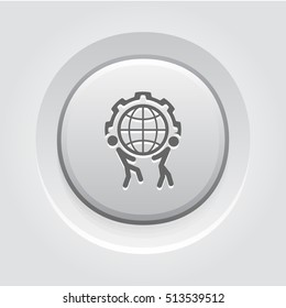 Global Support Icon.  Business Concept. Grey Button Design