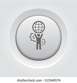 Global Support Icon. Business Concept. Grey Button Design
