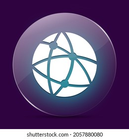 Global Technology Or Social Network Moonlight Glass Round Button Abstract On A Dark Purple Abstract Background