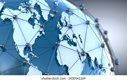 Global telecommunication and  cloud computing.3d illustration of networking and internet concept and globe wold map