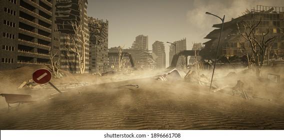 Global Warming And Drought. Thirst. Post Apocalyptic World. 3d Render