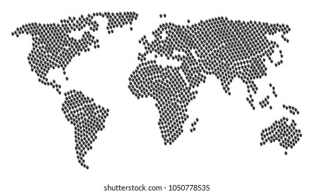 Global World Atlas Concept Organized Of Index Finger Pictograms. Raster Index Finger Icons Are Composed Into Conceptual Earth Plan.