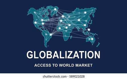 Globalization concept with world map on blue background